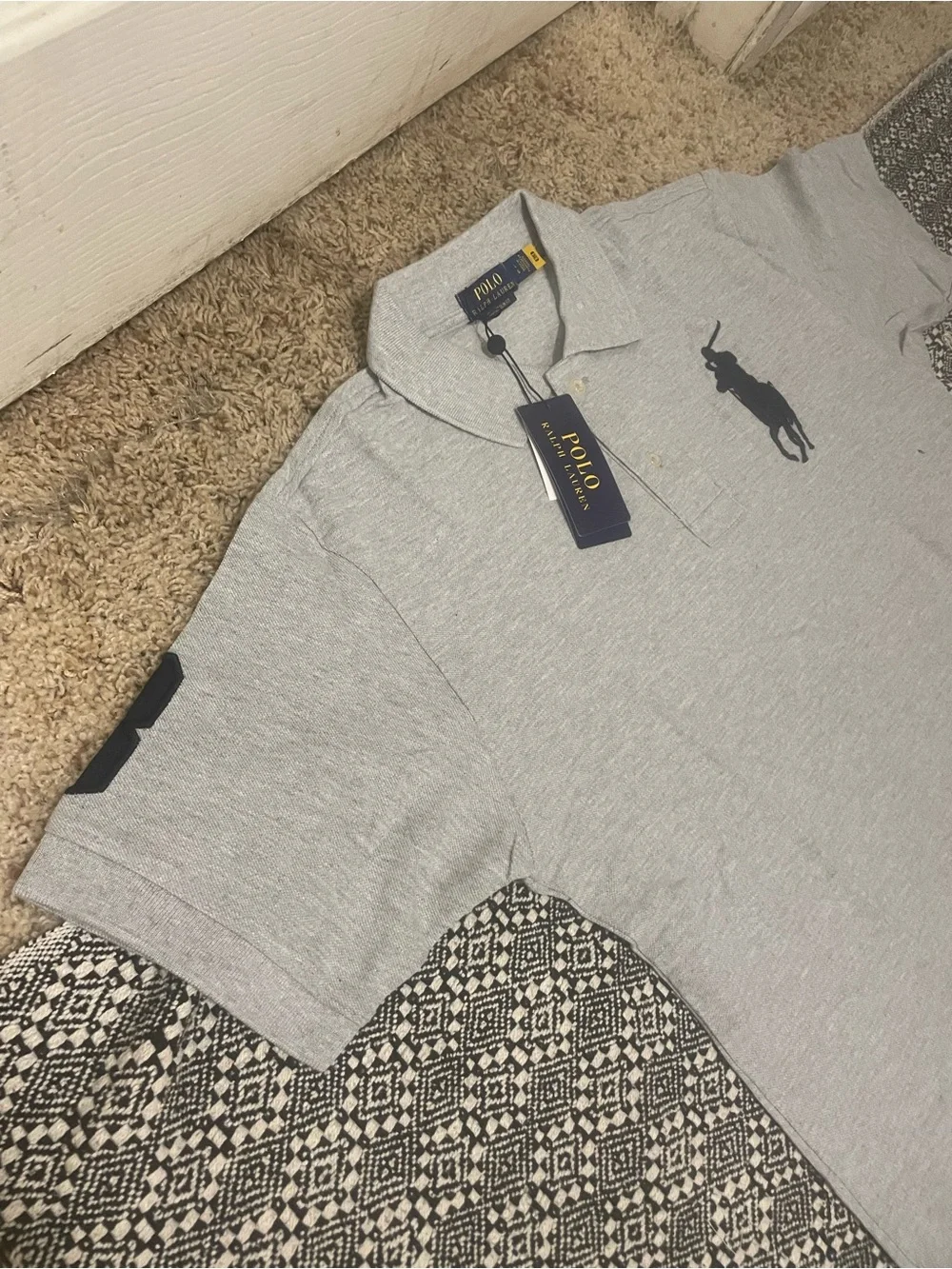 Ralph Lauren Men's Light Gray Polo with Navy Pony